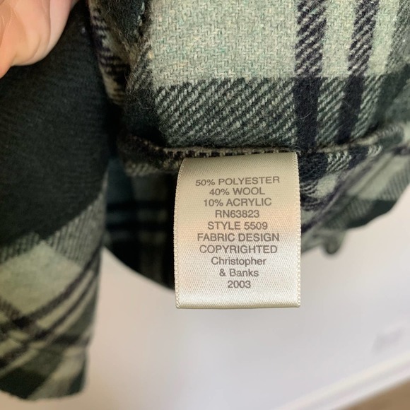 Christopher & Banks Jacket Long Sleeve Wool Blend Button-front Plaid Gre… - Picture 8 of 15